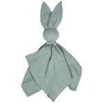 Doudou lapin en gaze de coton jeanne vert de gris