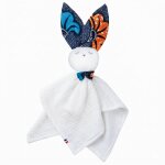 Doudou lapin en gaze de coton wax bleu