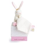 Doudou pantin lapin fleurs rose