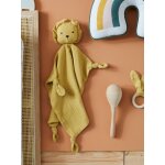Doudou personnalisable en gaze de coton + hochet rond curry Doudou personnalisable en gaze de coton + hochet rond curry
