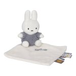 Doudou plat miffy - fluffy bleu et blanc