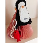Doudou plat pingouin personnalisable et hochet banquise blanc