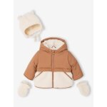 Doudoune b�b� avec bonnet et moufles noisette