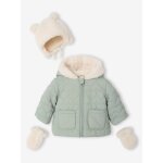 Doudoune b�b� fille avec bonnet et moufles vert sauge