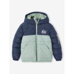 Doudoune à capuche bicolore doublée polaire garçon vert sauge Doudoune à capuche bicolore doublée polaire garçon vert sauge