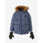 Doudoune  capuche double polaire avec gants ou moufles garon bleu