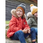 Doudoune à capuche garçon doublée maille polaire rouge orangé vif Doudoune à capuche garçon doublée maille polaire rouge orangé vif