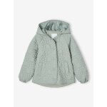 Doudoune  capuche lgre  fleurs fille vert de gris
