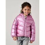 Doudoune fille l�g�re � capuche effet brillant m�tallis� rose