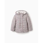 Doudoune floral avec capuche et doublure en peluche douce synth�tique beige clair