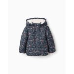 Doudoune florale avec capuche amovible bleu fonc
