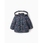 Doudoune florale avec capuche amovible bleu fonc