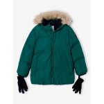 Doudoune garçon à capuche doublée polaire avec moufles ou gants vert sapin Doudoune garçon à capuche doublée polaire avec moufles ou gants vert sapin
