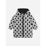 Doudoune gar�on � capuche noir / blanc cass�
