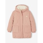 Doudoune longue  capuche fille double fausse fourrure rose poudr