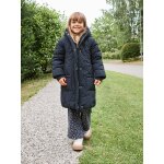 Doudoune longue  capuche fille double imitation fourrure noir