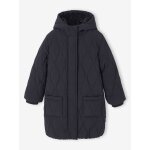Doudoune longue  capuche fille double imitation fourrure noir