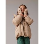 Doudoune mi longue garnissage plume et duvet fille moufles amovibles cappuccino