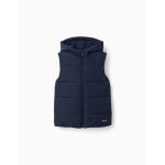 Doudoune sans manches � capuche avec fermeture �clair bleu fonc�