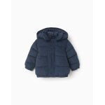 Doudoune en velours ctel  capuche bleu fonc