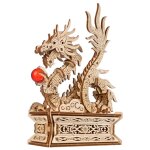 Dragon de bois maquette en bois � construire, puzzle 3d porte - bonheur avec tiroir secret brown