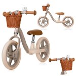 Draisienne alex plus l�g�re et r�glable avec selle confortable, panier et sonnette beige sand