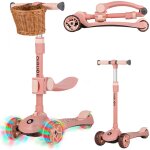 Draisienne trottinette �volutive franky jusqu � 50 kg avec roues lumineuses et panier pink rose
