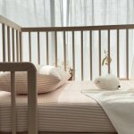 Drap housse b�b� percale de coton bio ray� ray� peach