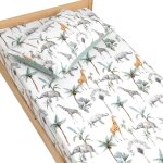 Drap - housse en satin de coton safari safari, vert, gris, blanc