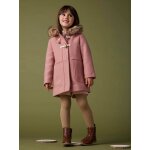 Duffle - coat  capuche en drap de laine fille ferm par brandebourgs blush