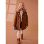 Duffle - coat  capuche en drap de laine fille ferm par brandebourgs camel