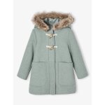 Duffle - coat  capuche en drap de laine fille ferm par brandebourgs vert de gris
