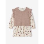 Ensemble 2 pièces bébé robe imprimée et pull sans manches écru Ensemble 2 pièces bébé robe imprimée et pull sans manches écru