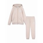 Ensemble 2 pi�ces gilet � capuche et bas beige / ecru