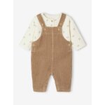 Ensemble 2 pièces naissance salopette en velours côtelé + t - shirt manches longues écru Ensemble 2 pièces naissance salopette en velours côtelé + t - shirt manches longues écru