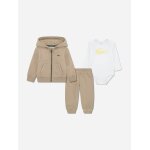 Ensemble 3 pièces body gilet À capuche et bas beige / blanc Ensemble 3 pièces body gilet À capuche et bas beige / blanc