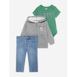 Ensemble 3 pi�ces body gilet � capuche et jean vert profond