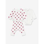 Ensemble 3 pi�ces imprim� coeurs b�b� cardigan cache - coeur, pantalon et body blanc