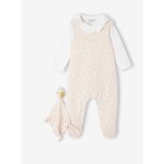 Ensemble 3 pices naissance combinaison + body + doudou rose