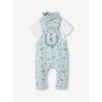 Ensemble 3 pièces naissance salopette + body + foulard bleu Ensemble 3 pièces naissance salopette + body + foulard bleu