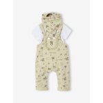 Ensemble 3 pièces naissance salopette + body + foulard vert Ensemble 3 pièces naissance salopette + body + foulard vert