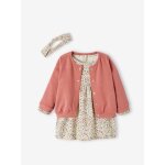 Ensemble 3 pices : robe + cardigan + bandeau bb fille vieux rose