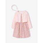 Ensemble 3 pi�ces robe cardigan serre t�te rose p�le
