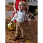 Ensemble 4 pices bb chemise + noeud papillon + pantalon + bretelles beige
