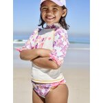 Ensemble de bain fille t - shirt anti - uv + culotte ecru / imprim
