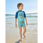 Ensemble de bain gar�on t - shirt anti - uv + short bleu turquoise / p�trole