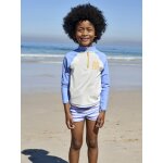 Ensemble de bain garon t - shirt anti - uv + shorty ecru / bleu