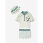Ensemble de bain t - shirt anti - uv + short + bob b�b� vert menthe / blanc