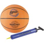 Ensemble ballon de basket et pompe orange et bleu
