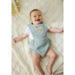 Ensemble barboteuse bloomer b�b� en gaze de coton et t - shirt mini r�ve vert